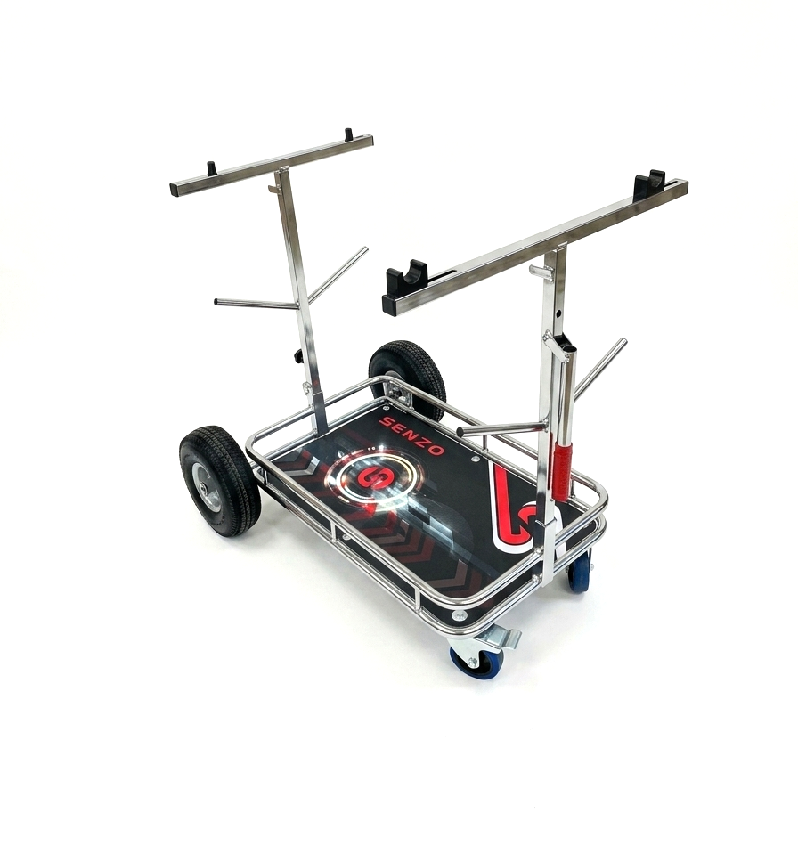 SENZO CHROME 4 WHEEL KART TROLLEY WITH TYRE POSTS
